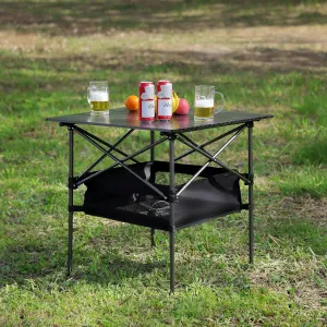 Outdoor Portable Camping Rectangular Table ，Roll-up Aluminum Table，Folding Table with Easy Carrying Bag for Indoor,Outdoor,Camping, Beach,Backyard, BBQ, Party, Patio, Picnic,Color：Black