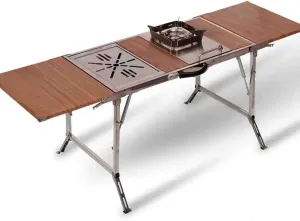 Outdoor Stainless Steel Multi-Function Table Hydraulic Folding Table Camping Tea Barbecue Dining Table,Camping Mobile Kitchen Console