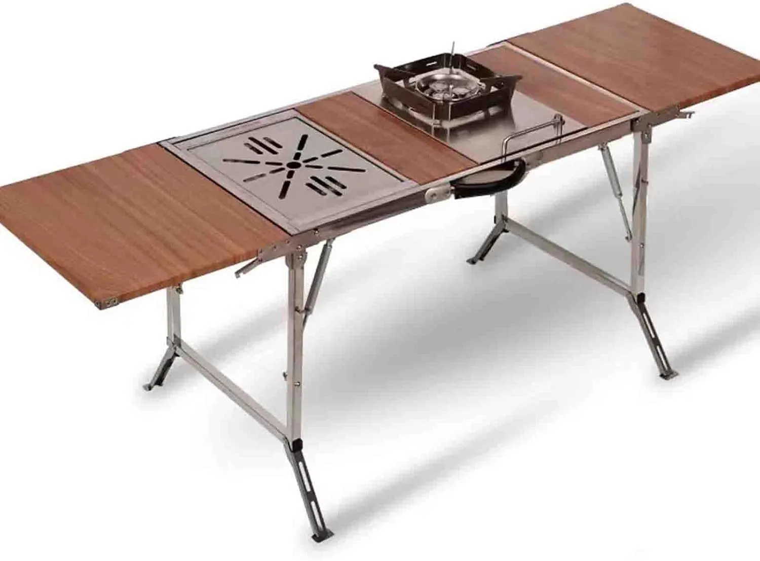 Outdoor Stainless Steel Multi-Function Table Hydraulic Folding Table Camping Tea Barbecue Dining Table,Camping Mobile Kitchen Console