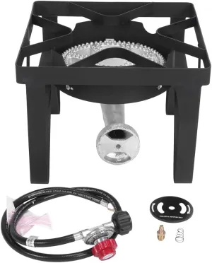 Outdoor Stove Propane Gas Cooker with Adjustable 0-20Psi Regulator,20W BTU Propane Gas Single Burner Cast Iron Gas Cooker with Stand