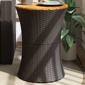 Outdoor Table, Folding Side Tables for Camping, Dining, Picnic, Garden Furniture, Patio, Console, Black PE Rattan, Acacia Wood