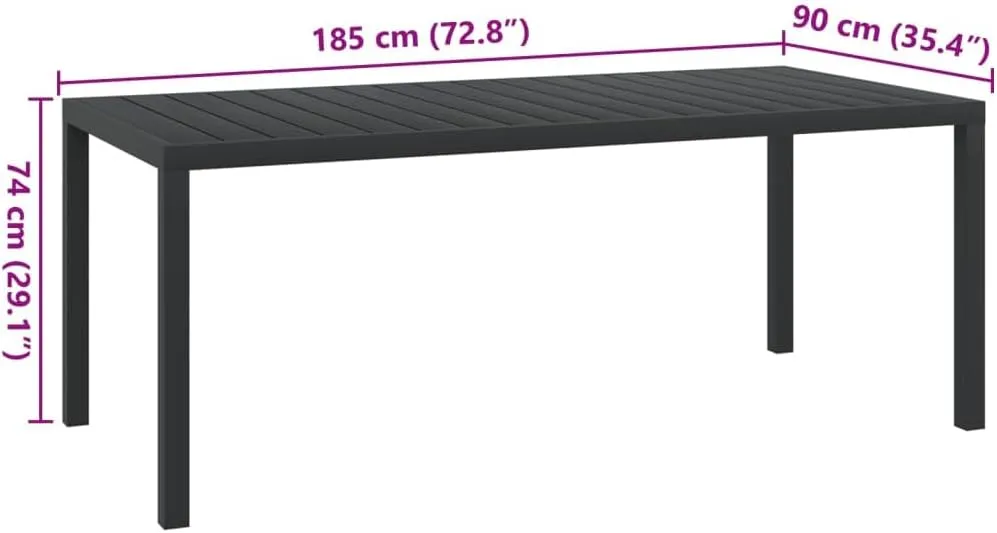 Outdoor Table for Dining, Black Aluminum Table, WPC, for Garden, Patio, Balcony, Camping, Picnic, Tables, Outdoor Furniture, 90 x 185 x 74 cm