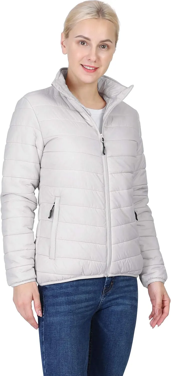 Outdoor Ventures Women's Packable Full-Zip Short Puffer Jacket Insulated Quilted Warm Lightweight Winter Coat