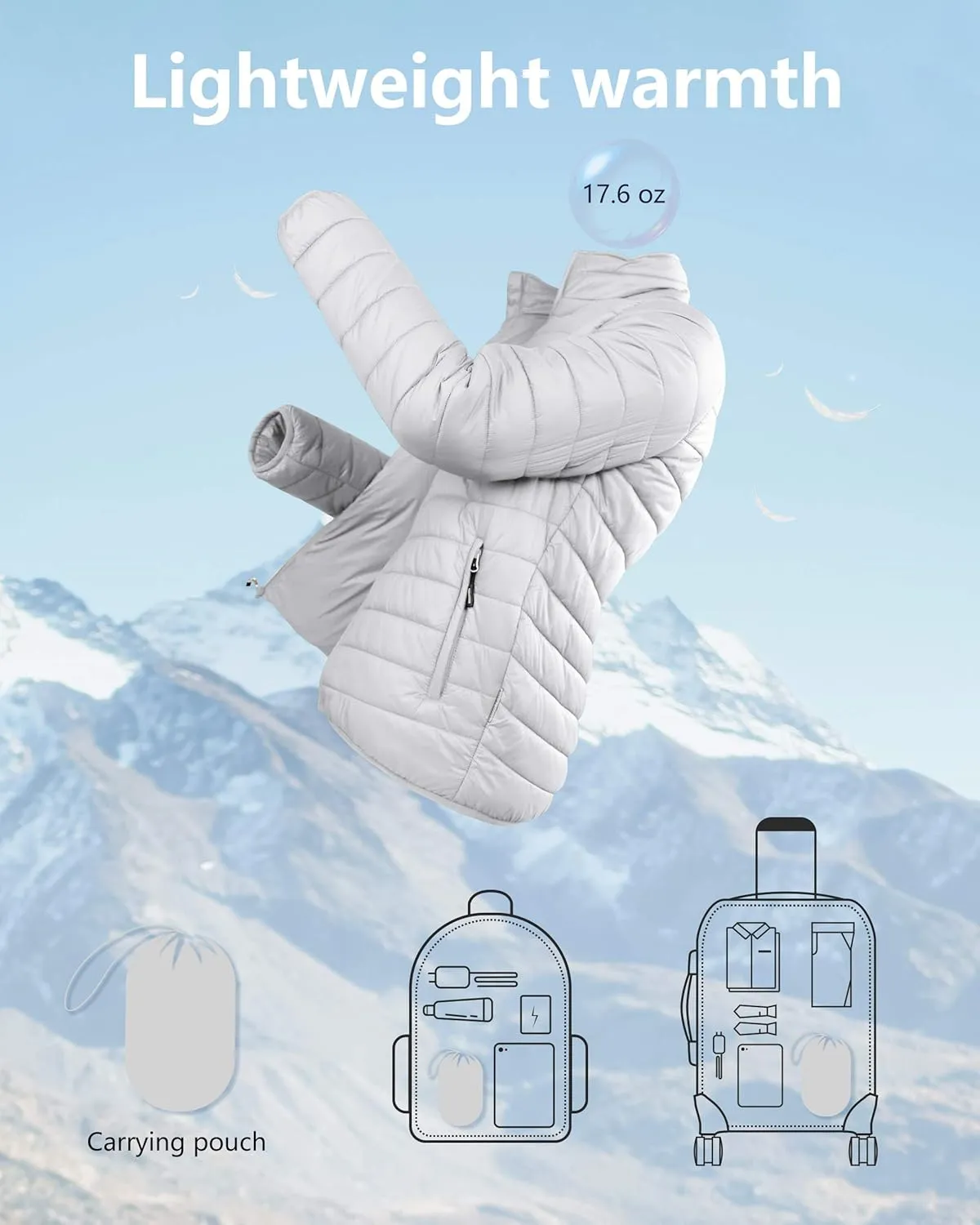 Outdoor Ventures Women's Packable Full-Zip Short Puffer Jacket Insulated Quilted Warm Lightweight Winter Coat