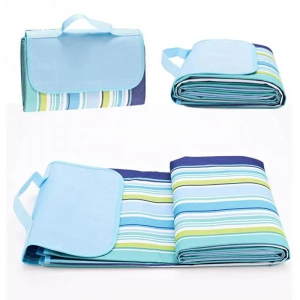 Outdoor Waterproof Camping Picnic Beach Mat Moistureproof Folding Mat Blanket 200x145cm Blue Stripe
