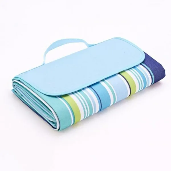 Outdoor Waterproof Camping Picnic Beach Mat Moistureproof Folding Mat Blanket 200x145cm Blue Stripe