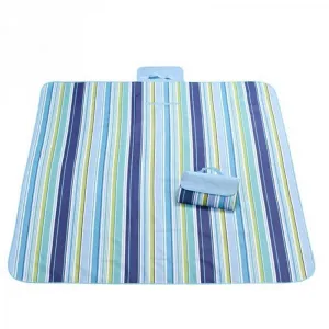 Outdoor Waterproof Camping Picnic Beach Mat Moistureproof Folding Mat Blanket 200x145cm Blue Stripe