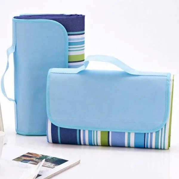 Outdoor Waterproof Camping Picnic Beach Mat Moistureproof Folding Mat Blanket 200x145cm Blue Stripe