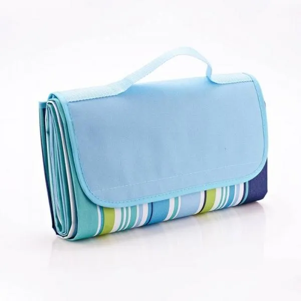 Outdoor Waterproof Camping Picnic Beach Mat Moistureproof Folding Mat Blanket 200x145cm Blue Stripe