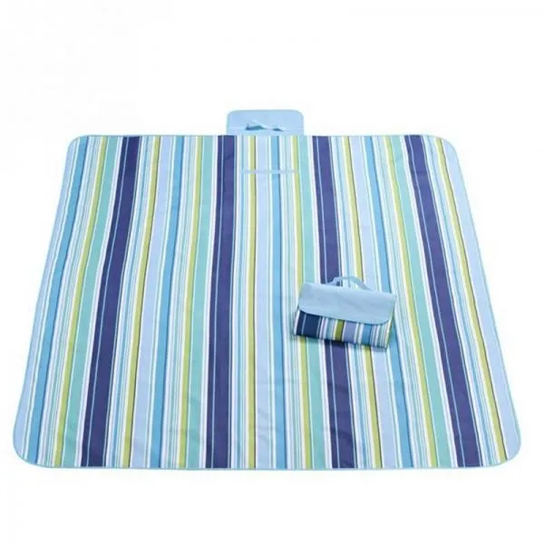 Outdoor Waterproof Camping Picnic Beach Mat Moistureproof Folding Mat Blanket 200x145cm Blue Stripe