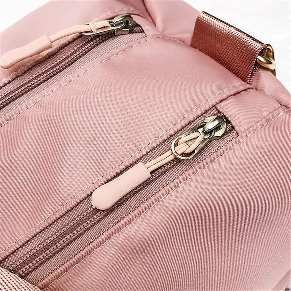 Outdoor Waterproof Nylon Sports Gym Bags Men Women Training Fitness Travel Handbag Yoga Mat Sport Bag with shoes Compartment(Pink)