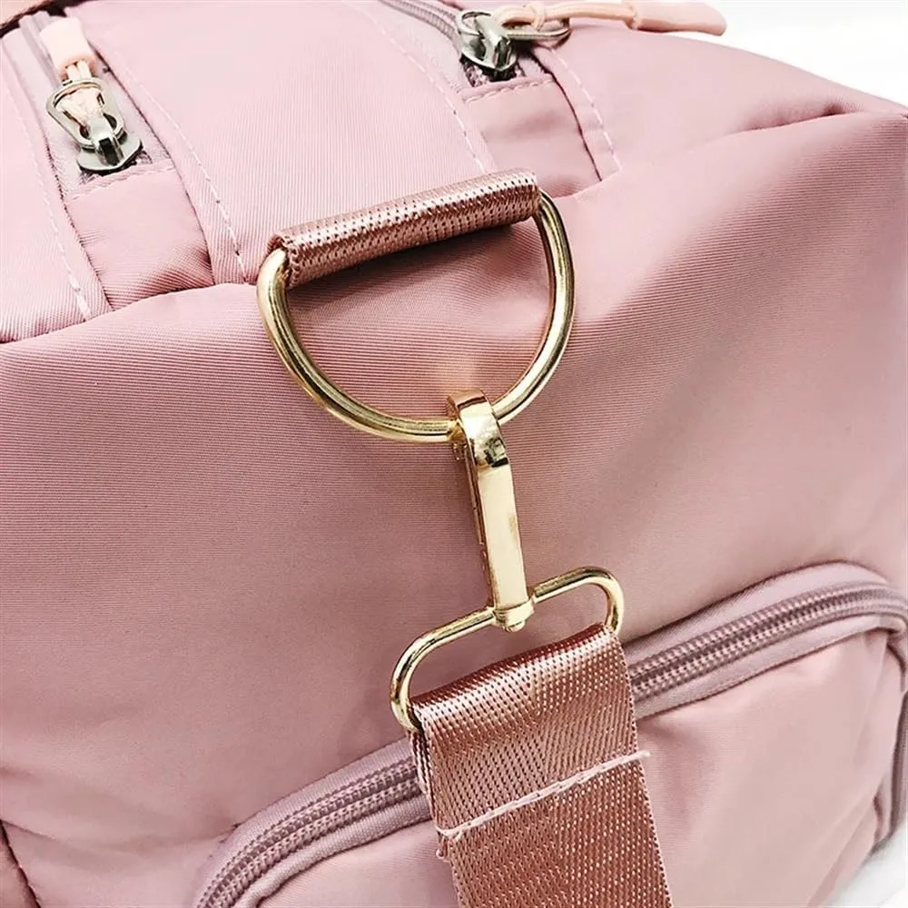 Outdoor Waterproof Nylon Sports Gym Bags Men Women Training Fitness Travel Handbag Yoga Mat Sport Bag with shoes Compartment(Pink)