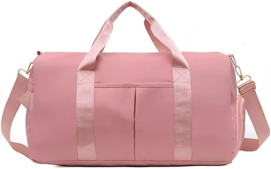 Outdoor Waterproof Nylon Sports Gym Bags Men Women Training Fitness Travel Handbag Yoga Mat Sport Bag with shoes Compartment(Pink)
