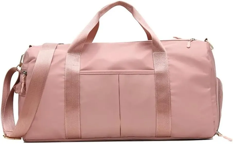 Outdoor Waterproof Nylon Sports Gym Bags Men Women Training Fitness Travel Handbag Yoga Mat Sport Bag with shoes Compartment(Pink)