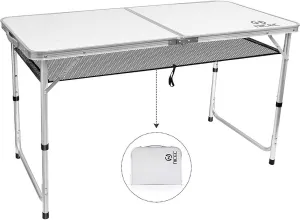 Overstock Folding Card Table Adjustable Height, Portable Camping Table Lightweight Aluminum, with Carry Handle for Outdoor, Beach White 23.7" D x 47.3" W x 27.6" H
