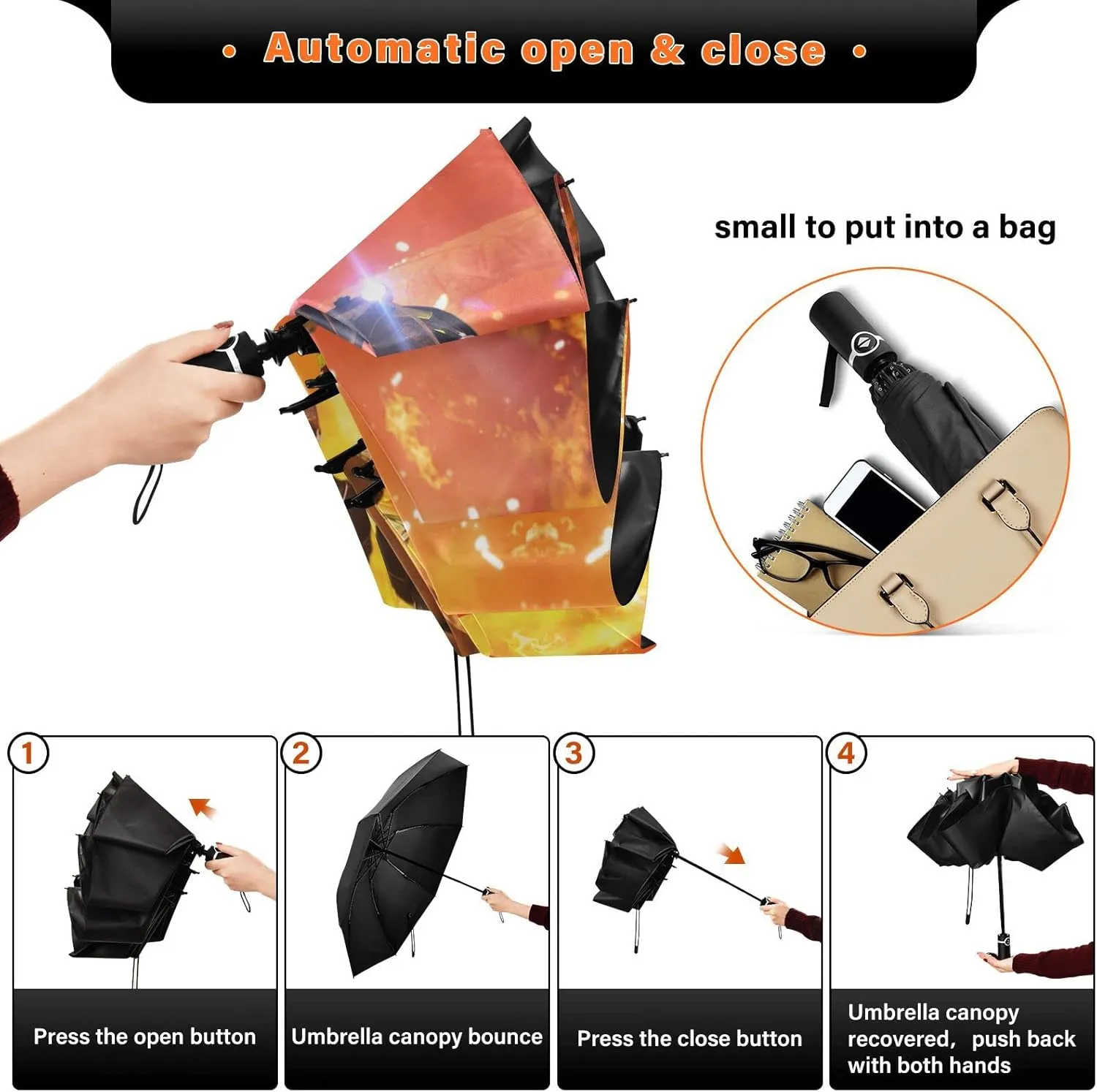 Oyihfvs Automatic Umbrella, Folding Umbrella Reinforced Anti-UV Sun rain Auto Open/Close