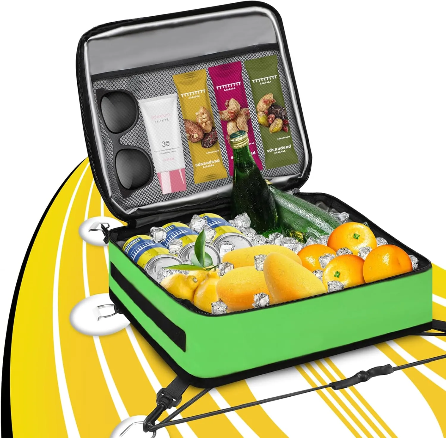 Paddle Board Cooler Bag, Insulated Deck Bag with Mesh Zipper Pocket & 4 Securing Clip Straps, Waterproof 10 Can Cooler for Paddle Board, SUP, Kayak