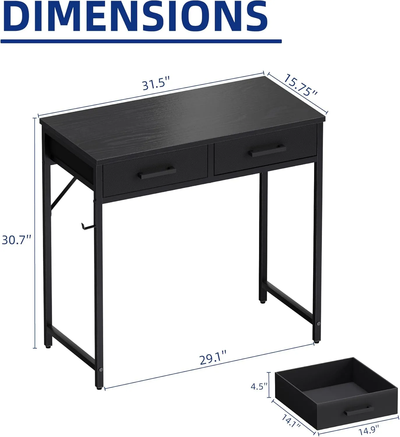 Pamray 32 Inch Small Computer Desk with 2 Drawers for Bedroom Study Writing Home Office Table for Small Spaces Grey