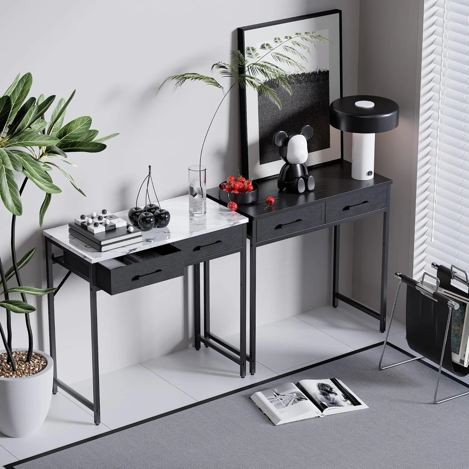 Pamray 32 Inch Small Computer Desk with 2 Drawers for Bedroom Study Writing Home Office Table for Small Spaces Grey