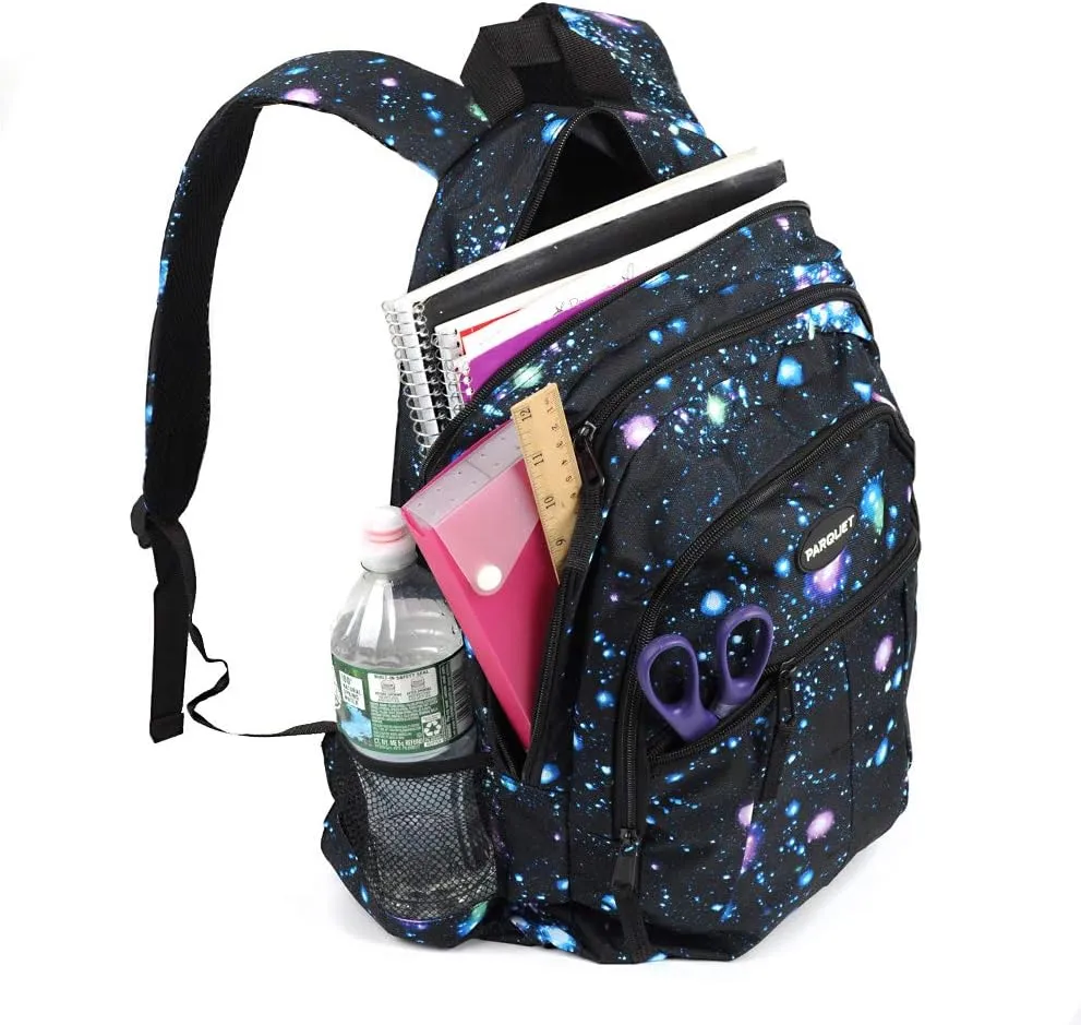 Parquet Novelty Travel Backpack For Outdoors, Luggage, Laptops Knapsack - Sports Bookbag For Adults and Teens, Cosmos, (Black)