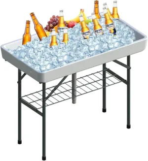 Party Ice Cooler Folding Table，5 feet Portable Camp Fishing Cleaning Table Ice Table for Party BBQ Camping Picnic Keeping Fish and Food Cold (White-A)