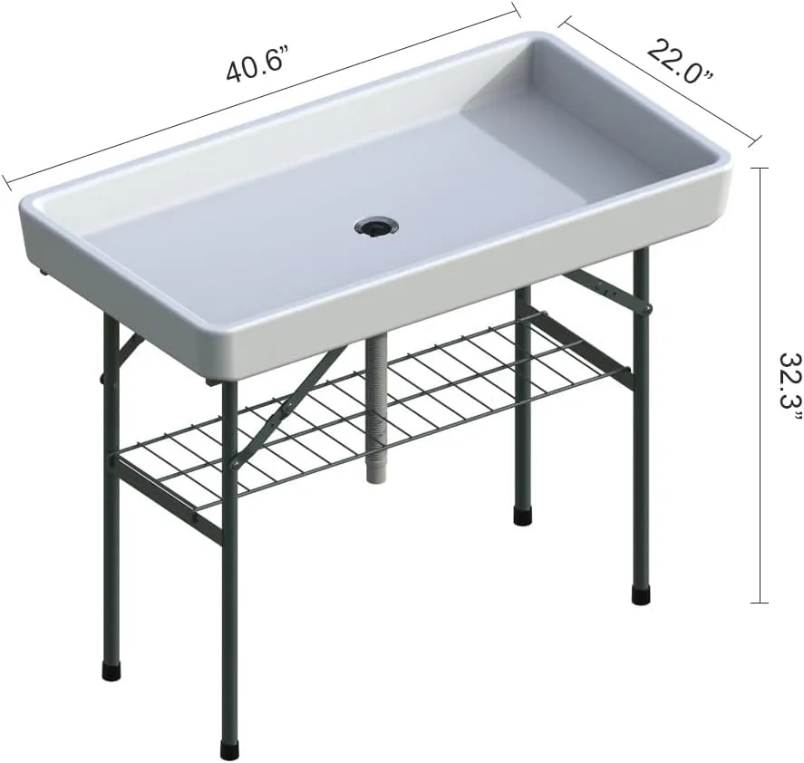 Party Ice Cooler Folding Table，5 feet Portable Camp Fishing Cleaning Table Ice Table for Party BBQ Camping Picnic Keeping Fish and Food Cold (White-A)