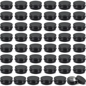 Patelai 64 Pieces Lip Balm Tin Containers Screw Top Round Tin Cans Aluminum Jar with Screw Lid, Empty Bottle Travel Cosmetic Sample Container for DIY(0.5 oz,Matte Black,)