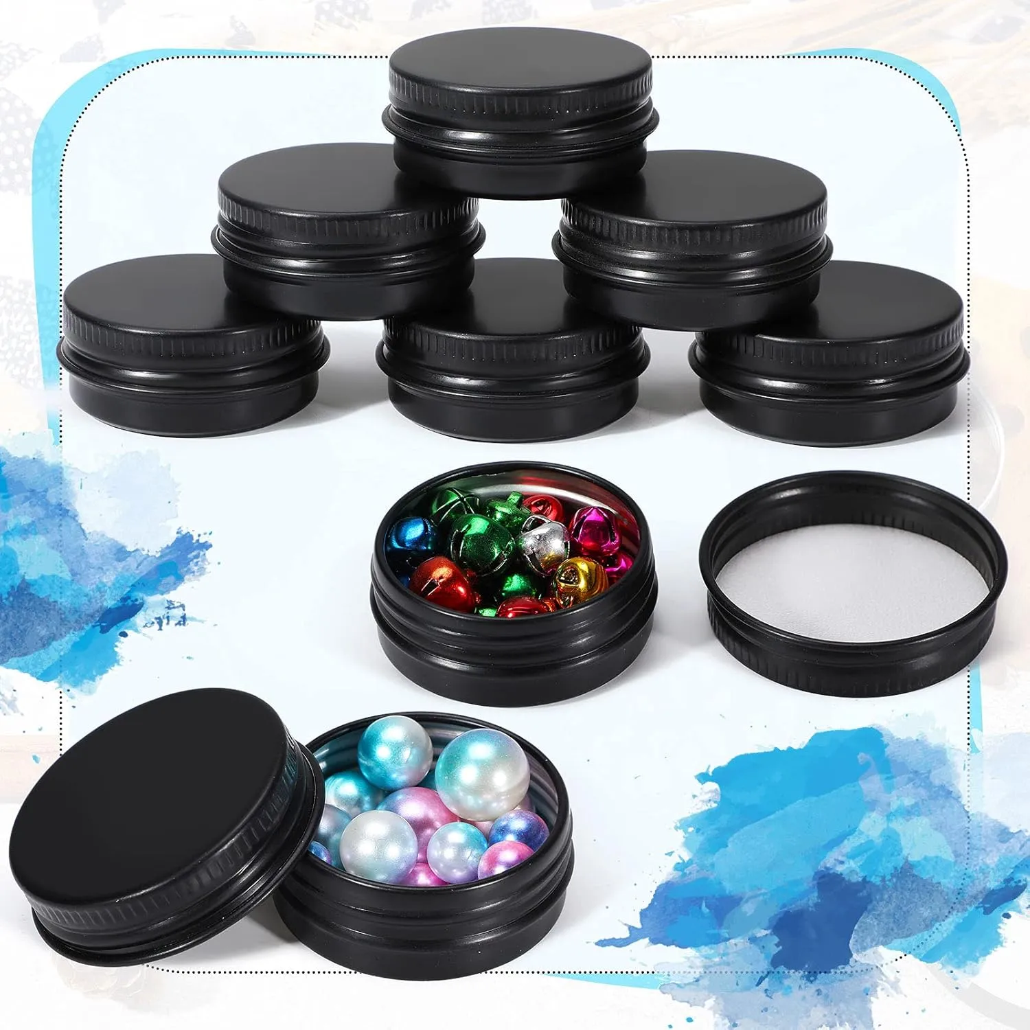 Patelai 64 Pieces Lip Balm Tin Containers Screw Top Round Tin Cans Aluminum Jar with Screw Lid, Empty Bottle Travel Cosmetic Sample Container for DIY(0.5 oz,Matte Black,)