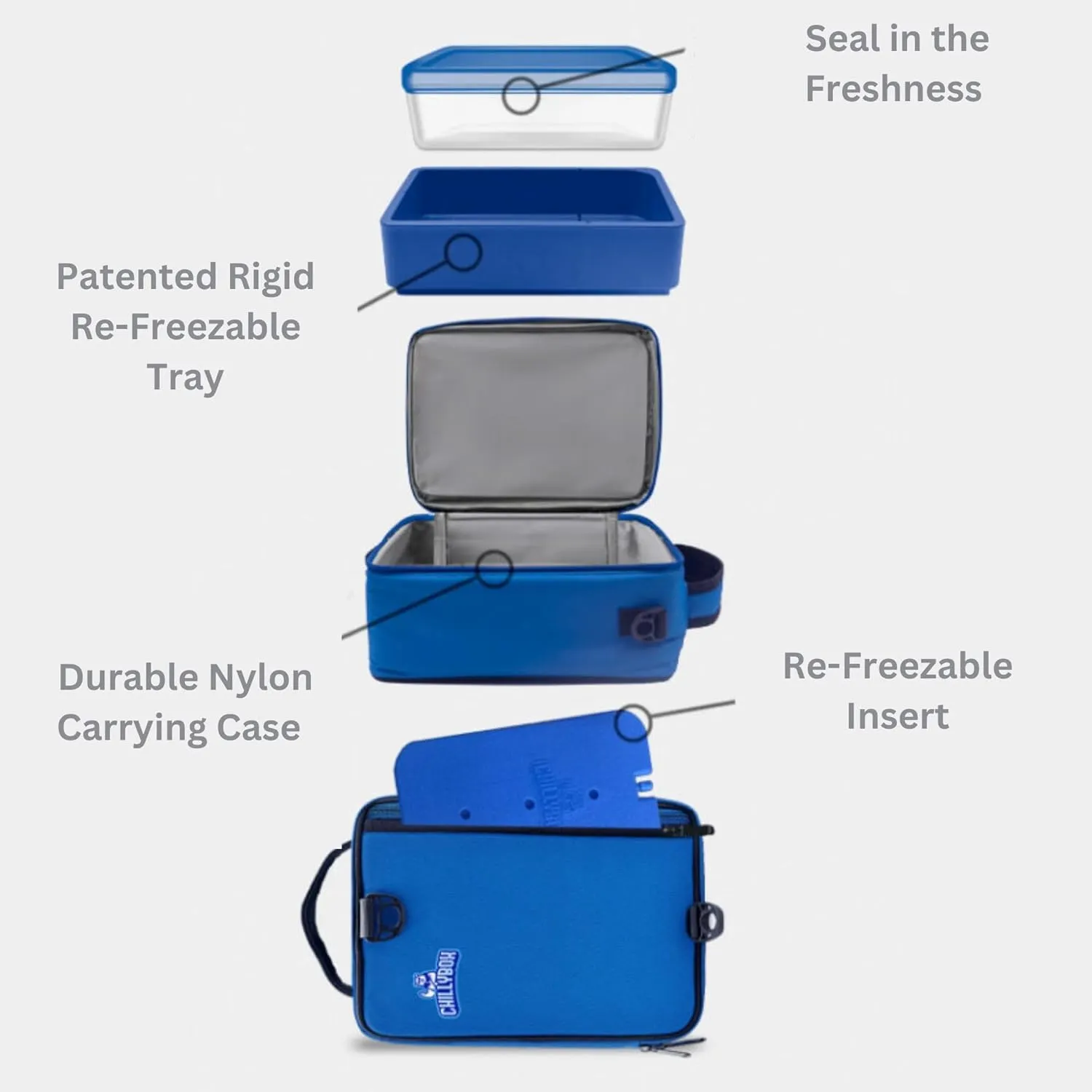 Patented Lunch Box Cooler with Reusable Cooling Tray, Versatile Sealable Plastic Container - Lunchbags for Men and Women - Perfect for Worksites, Hiking, and Beach Days (Arctic Blue)