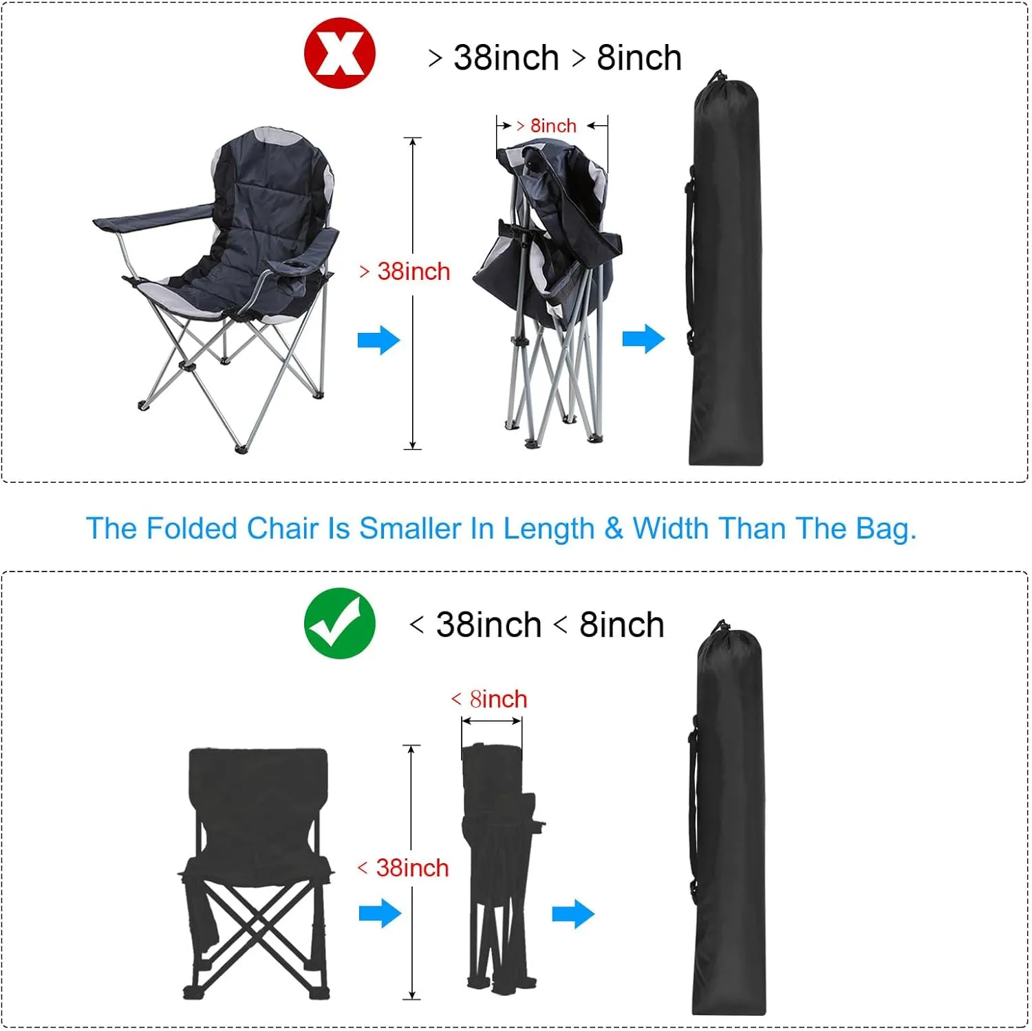 PATIKIL 38x8 Inch Camp Chair Replacement Bag, 2 Pack Nylon Folding Camping Chair Carry Bag Tripod Case Bag with Handle for Outdoor Camping, Black