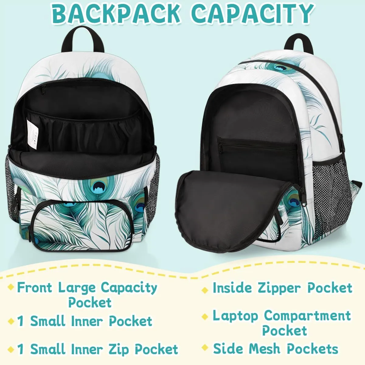 Peacock Carry on Travel Backpack for Women Men Water resistant Lightweight Rucksack Backpack for Weekender Casual Work Hiking Animal Peacock