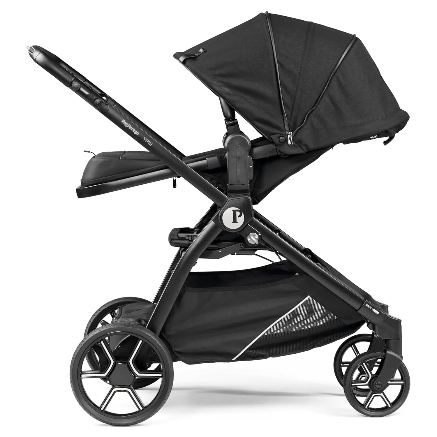 Peg Perego Ypsi – Compact Single to Double Stroller – Compatible with All Primo Viaggio 4-35 Infant Car Seats & Ypsi Bassinets - Made in Italy - True Black (Black)