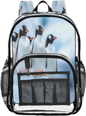Penguins Standing on An Ice Floe Clear Backpack Transparent Heavy Duty Bookbag See Through Bag for Shopping School Work Travel Security