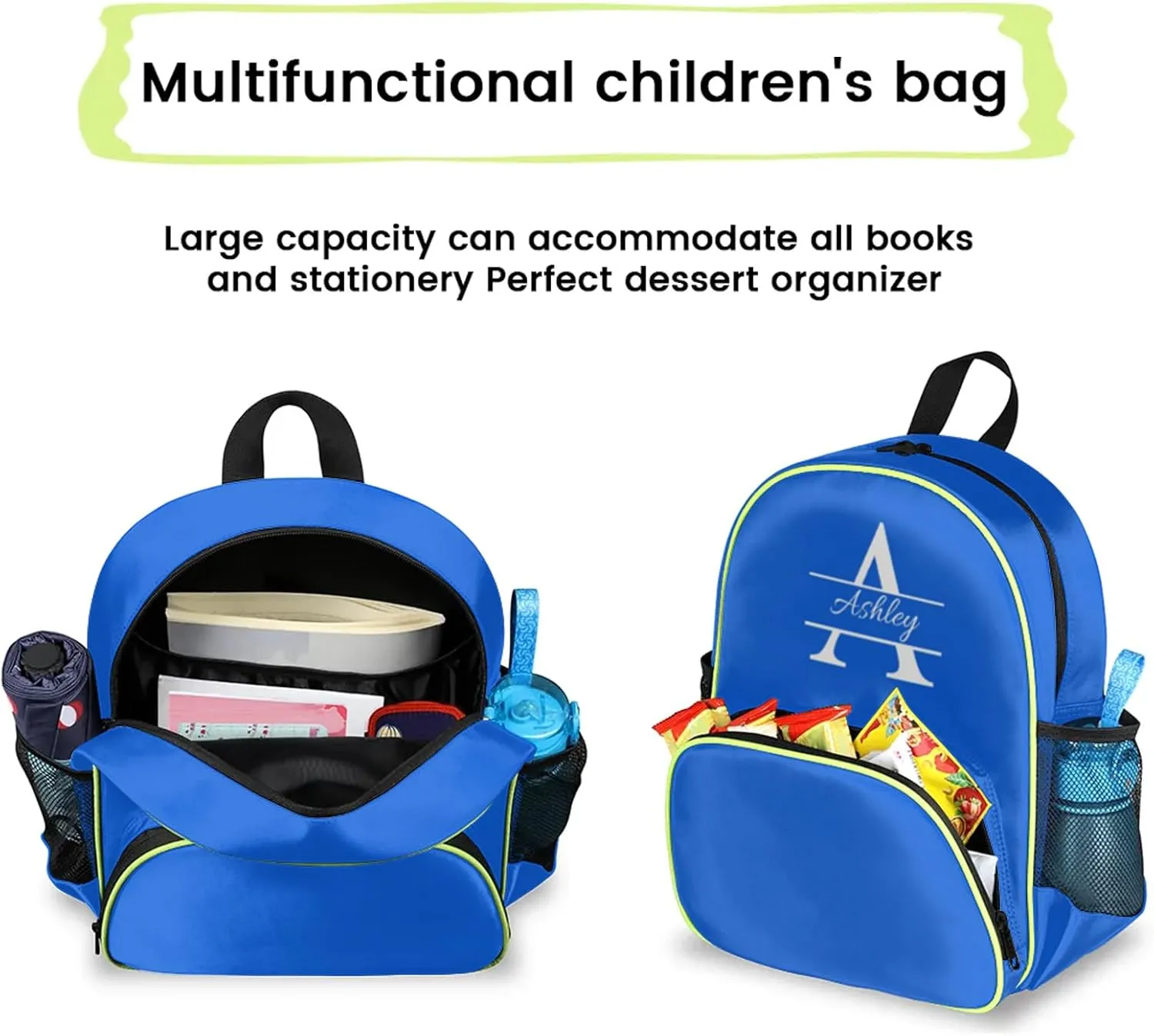 Personalized Backpack with Initial & Name Customized Shoulder Bag for Women Waterproof Travel Casual Daypack Gifts 14.2in, Royal Blue