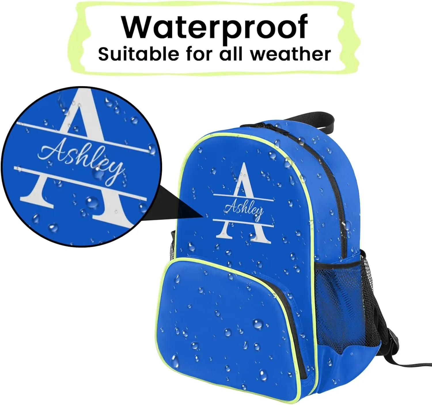 Personalized Backpack with Initial & Name Customized Shoulder Bag for Women Waterproof Travel Casual Daypack Gifts 14.2in, Royal Blue