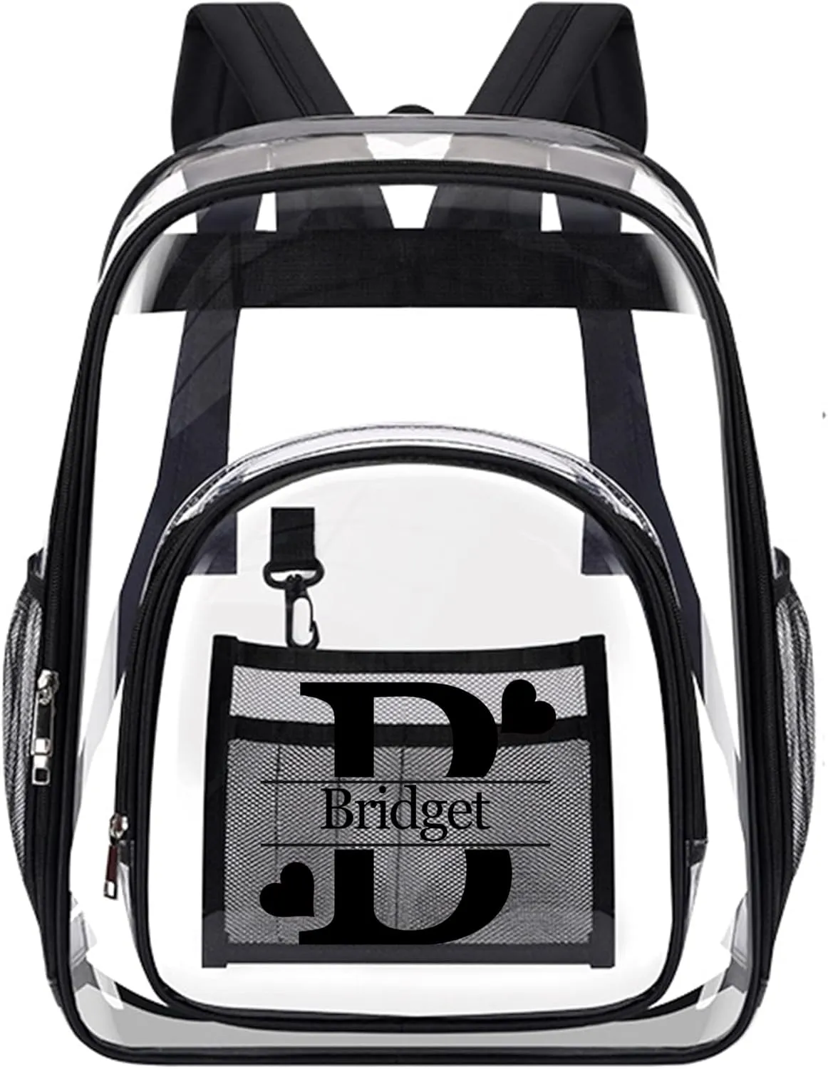 Personalized Clear Backpack Customized Name Cute Clear Bookbag Heavy Duty See Through Transparent Backpack Pink/Black/Gray