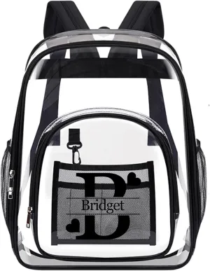Personalized Clear Backpack Customized Name Cute Clear Bookbag Heavy Duty See Through Transparent Backpack Pink/Black/Gray