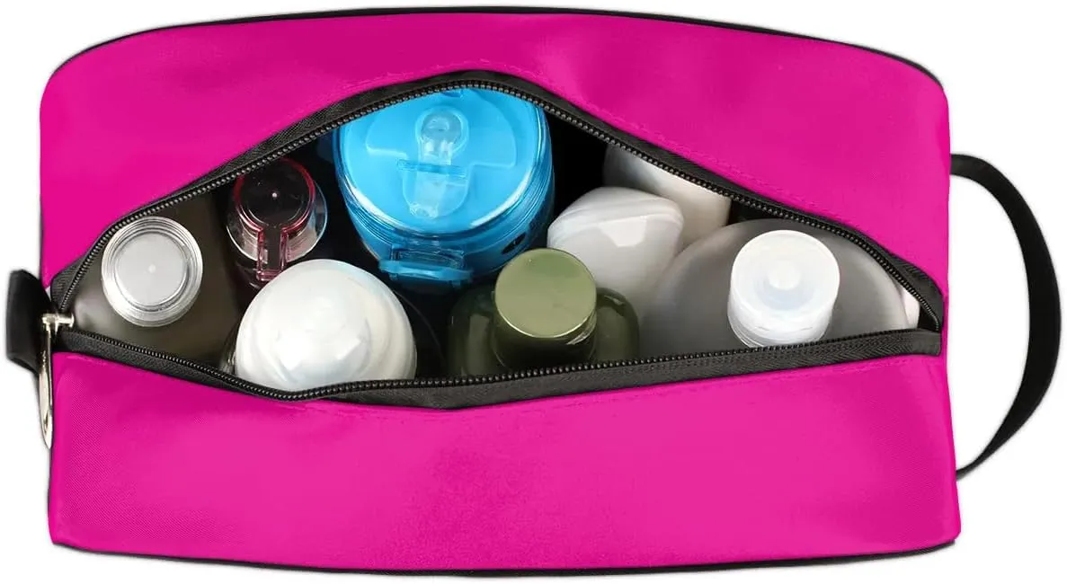 Personalized Floral Monogrammed Toiletry Bags for Women Custom Initial Letter Waterproof Cosmetic Makeup Bags Storage Bags with Handle for Bathroom Travel Work, Bright Pink