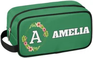 Personalized Floral Monogrammed Toiletry Bags for Women Custom Initial Letter Waterproof Cosmetic Makeup Bags Storage Bags with Handle for Bathroom Travel Work, Green