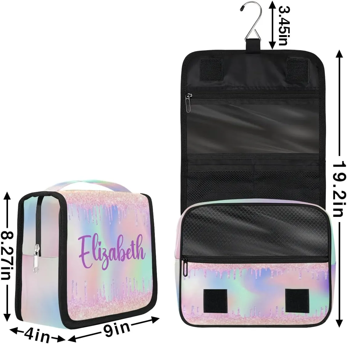 Personalized Gift Travel Makeup Bag Hanging Cosmetic Bag Make Up Bag Organizer Toiletry Bag for Women Girls Christmas Birthday Gift Colorful Glitter