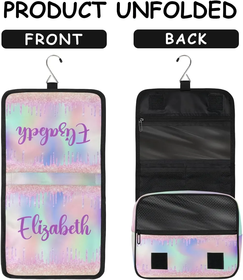 Personalized Gift Travel Makeup Bag Hanging Cosmetic Bag Make Up Bag Organizer Toiletry Bag for Women Girls Christmas Birthday Gift Colorful Glitter