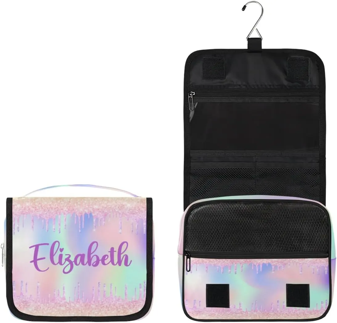 Personalized Gift Travel Makeup Bag Hanging Cosmetic Bag Make Up Bag Organizer Toiletry Bag for Women Girls Christmas Birthday Gift Colorful Glitter