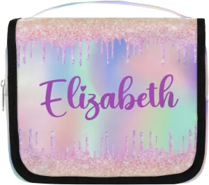 Personalized Gift Travel Makeup Bag Hanging Cosmetic Bag Make Up Bag Organizer Toiletry Bag for Women Girls Christmas Birthday Gift Colorful Glitter