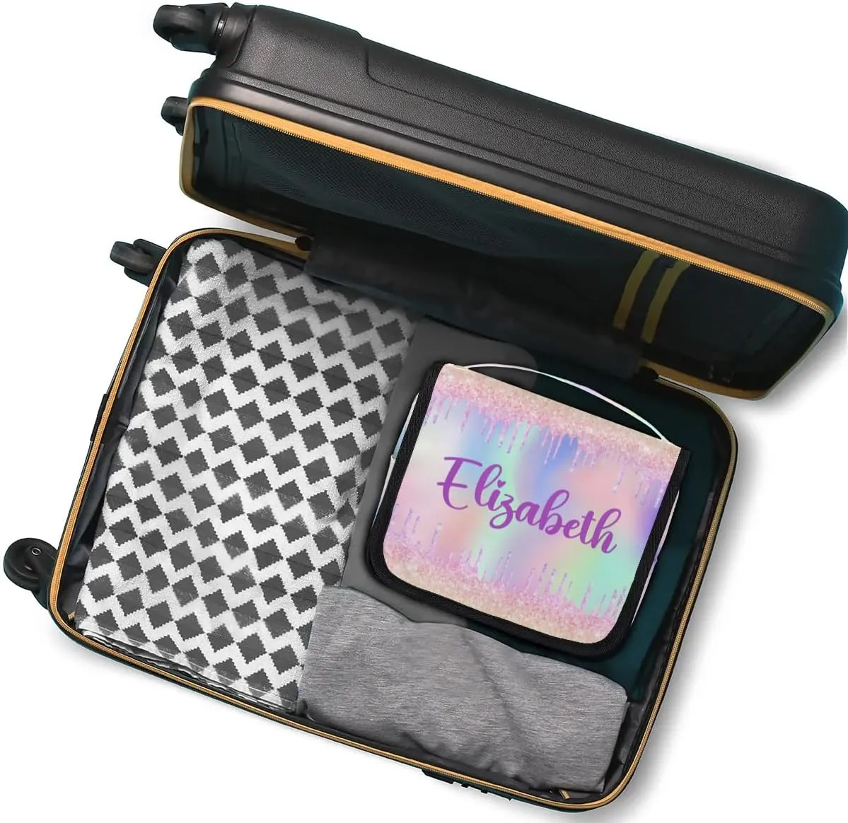 Personalized Gift Travel Makeup Bag Hanging Cosmetic Bag Make Up Bag Organizer Toiletry Bag for Women Girls Christmas Birthday Gift Colorful Glitter