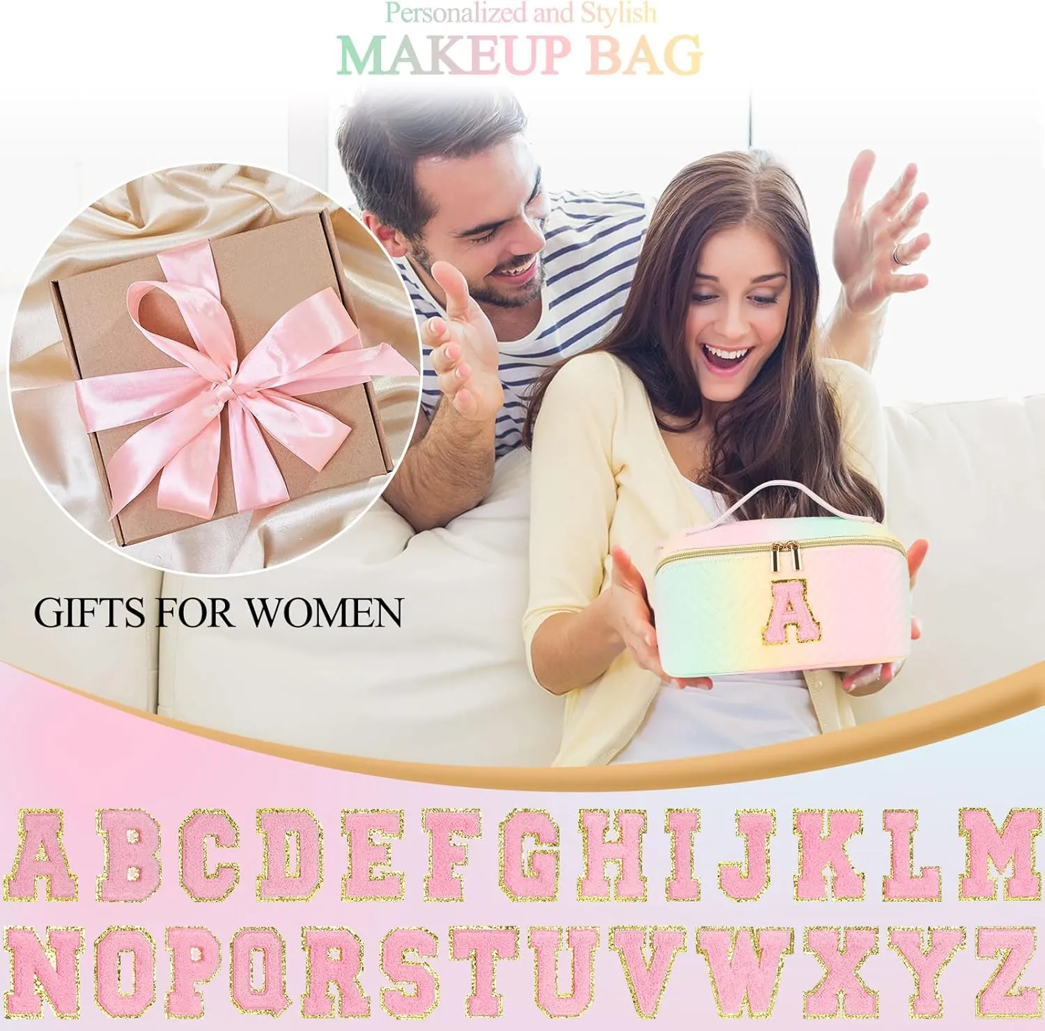 Personalized Initial Black Makeup Bag | Trendy Large Capacity Cosmetic Bags, Travel Toiletry Bag Teen Girls Women Girlfriend Teacher Gifts, Leather Waterproof Portable Make up Bags Organizer - M