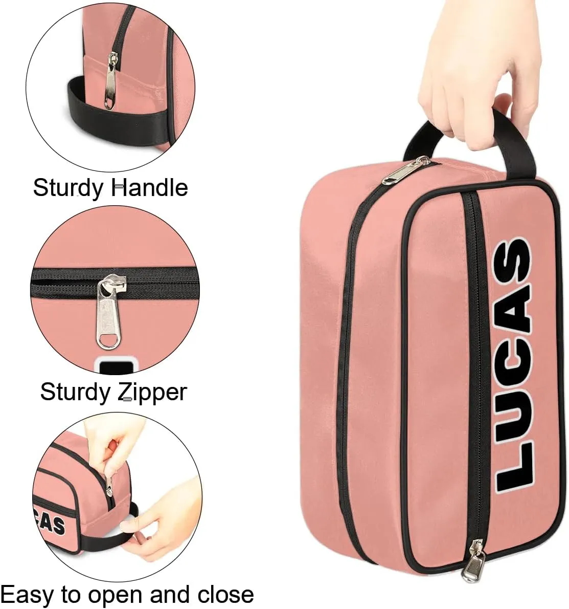 Personalized Toiletry Bag for Women Custom Name Waterproof Cosmetic Makeup Bag Shaving Bag for Men Bathroom Travel Storage Bags with Handle for Work, Brown