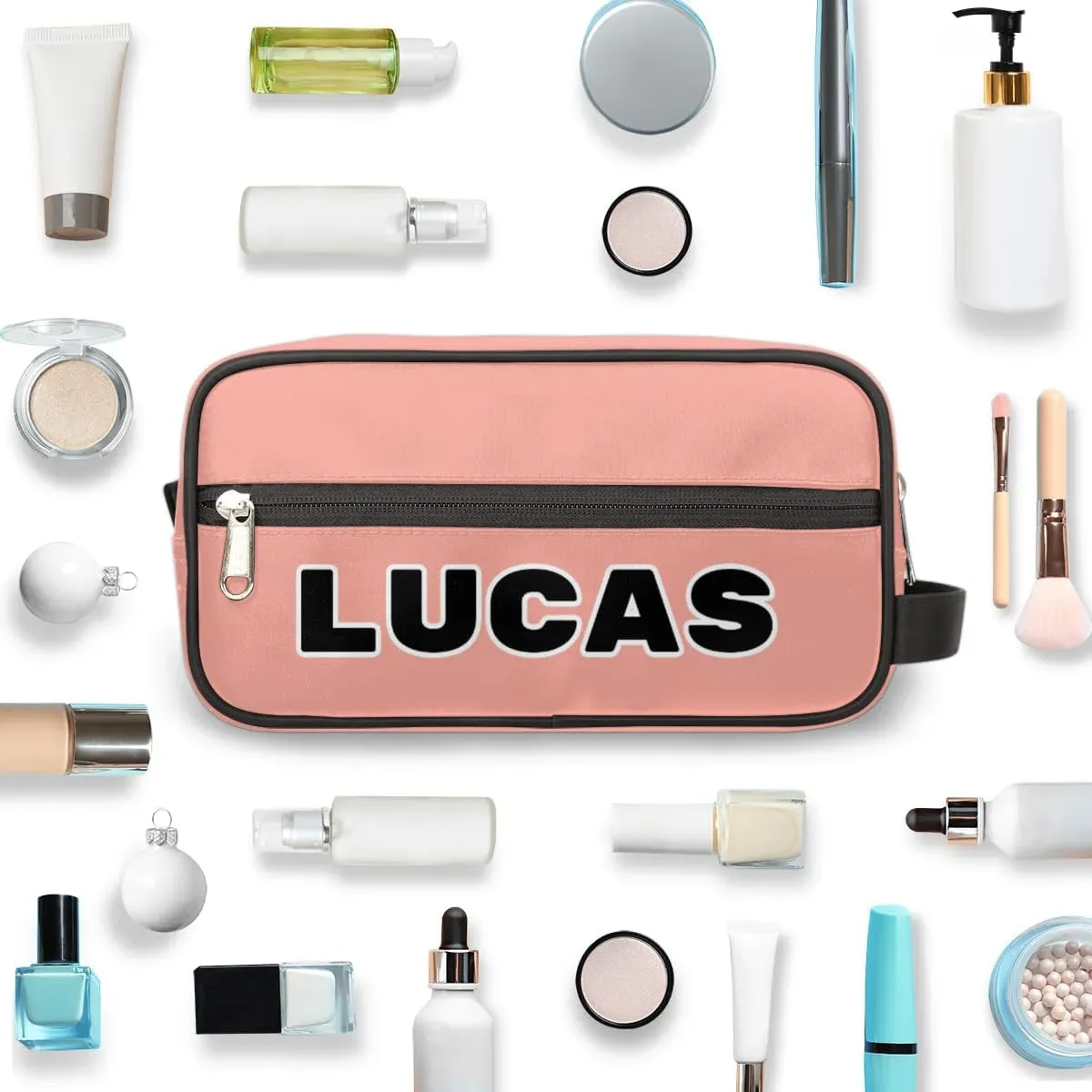 Personalized Toiletry Bag for Women Custom Name Waterproof Cosmetic Makeup Bag Shaving Bag for Men Bathroom Travel Storage Bags with Handle for Work, Brown