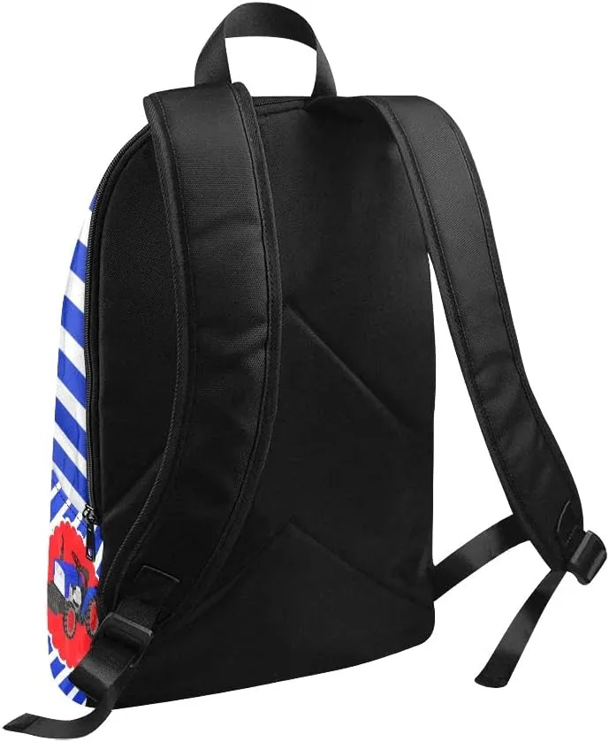 Personalized Tractor Blue Stripes Backpack with Name Custom Travel Daypack Bag for Man Woman Gifts