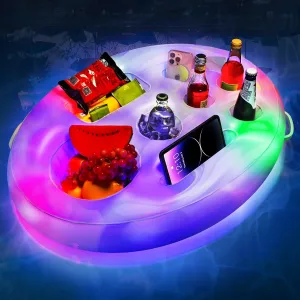 Pickmesh Inflatable Drink Holder with Lights, 21 x 28 Inch LED Color Changing Floating Beverage Fruit Serving Bar, Floating Drink Holder for Pool, Hot Tub Accessories for Adults Party
