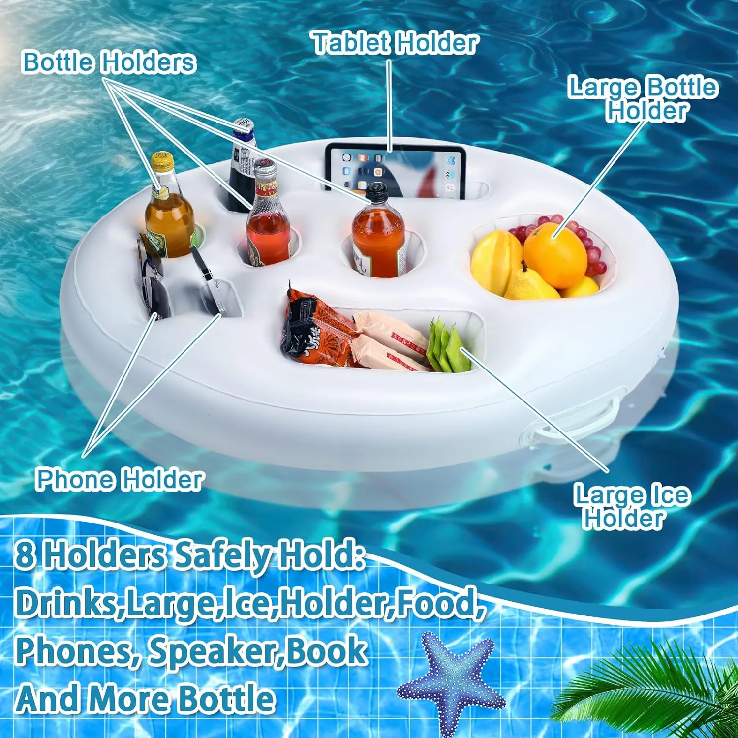 Pickmesh Inflatable Drink Holder with Lights, 21 x 28 Inch LED Color Changing Floating Beverage Fruit Serving Bar, Floating Drink Holder for Pool, Hot Tub Accessories for Adults Party
